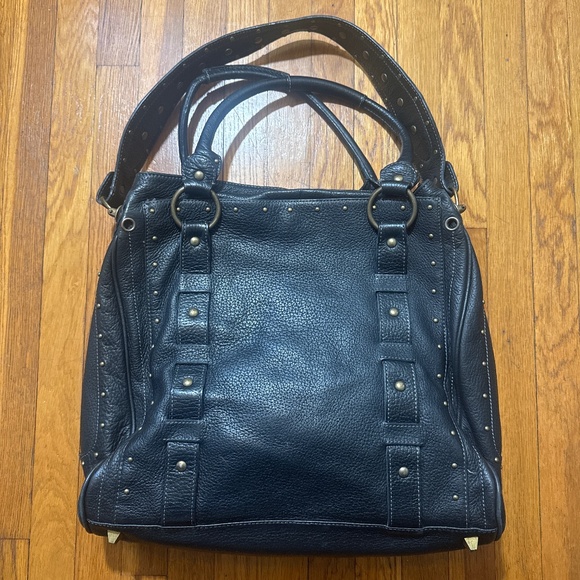 BETSEY JOHNSON GUC Vintage Black Leather Tote Bag Purse Shoulder Studded - Picture 4 of 9